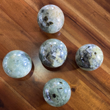 Prehnite Spheres with Rutile & Epidote